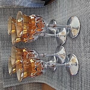 Vintage Farber Brothers Amber Silver Stems Glassware 6 Cordial Sherry Glasses